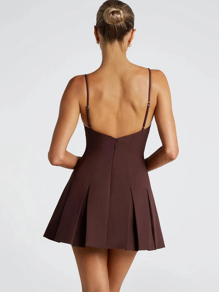 Backless Elegance – Spaghetti Strap Pleated Mini Dress